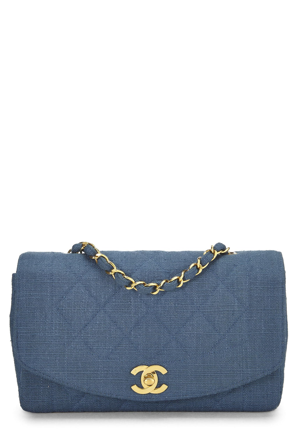 Chanel,  Blue Quilted Linen Classic Double Flap Small, Blue