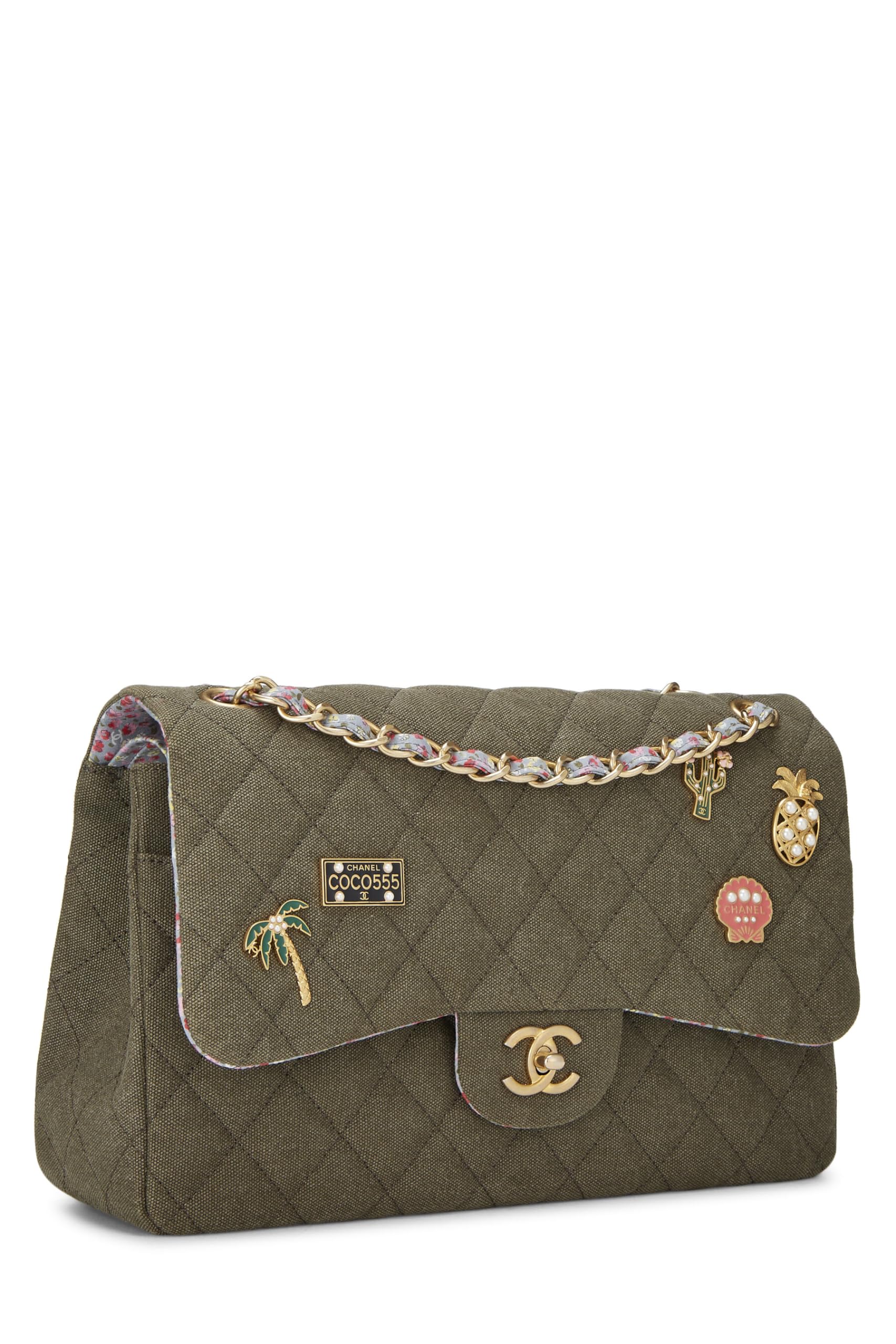 Chanel,  Paris-Cuba Green Quilted Charms Classic Double Flap Jumbo, Green