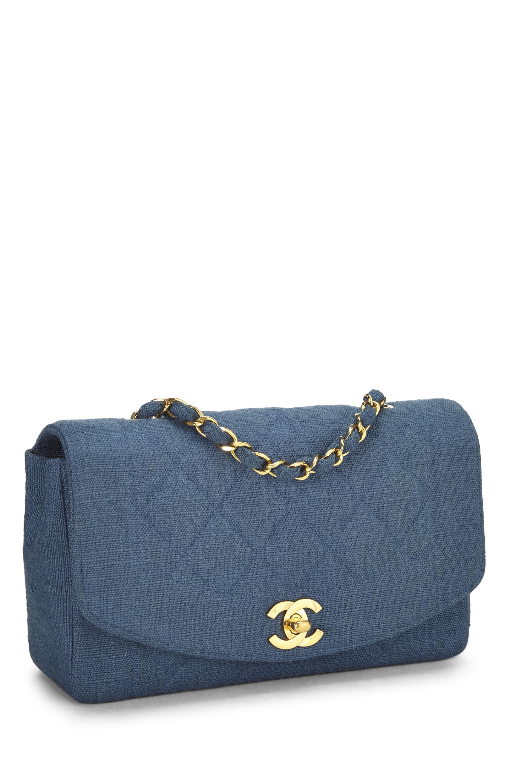 Chanel,  Blue Quilted Linen Classic Double Flap Small, Blue