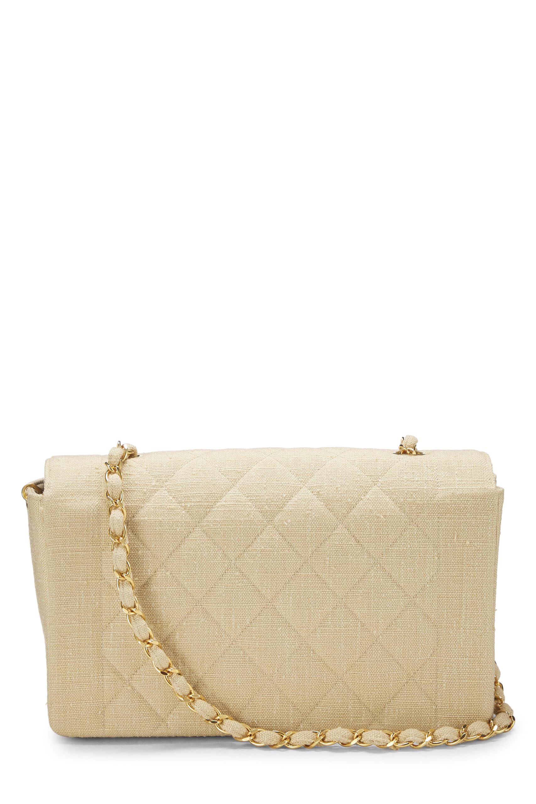 Chanel,  Beige Quilted Linen Classic Flap Medium, Beige