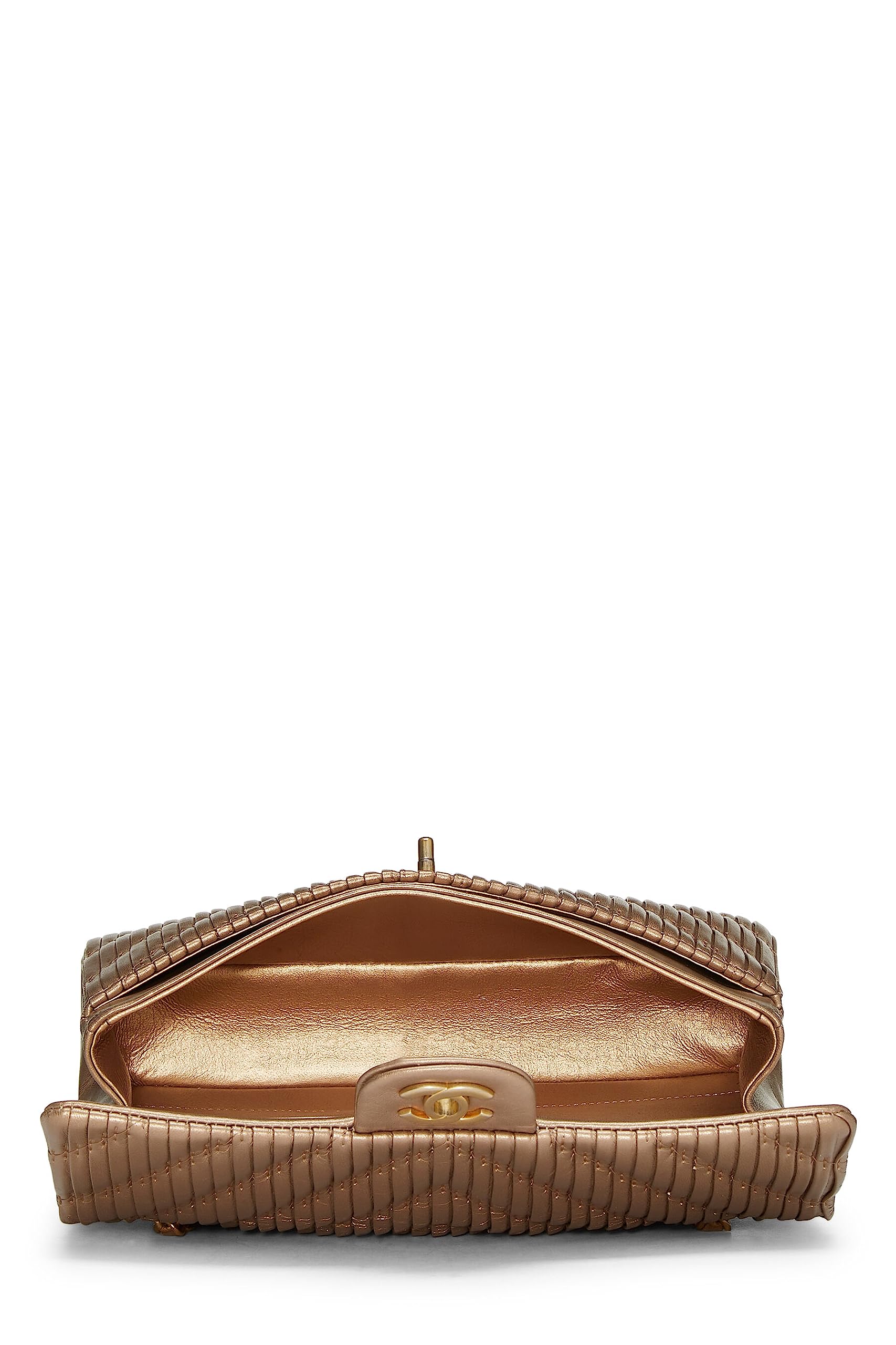 Chanel,  Gold Chevron Pleated Lambskin Classic Double Flap Medium, Gold
