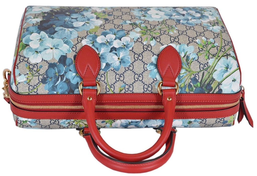 Gucci Blue Gucci Blooms Coated Canvas Medium Boston Top Handle Bag
