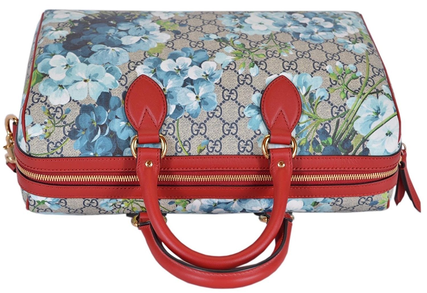Gucci Blue Gucci Blooms Coated Canvas Medium Boston Top Handle Bag