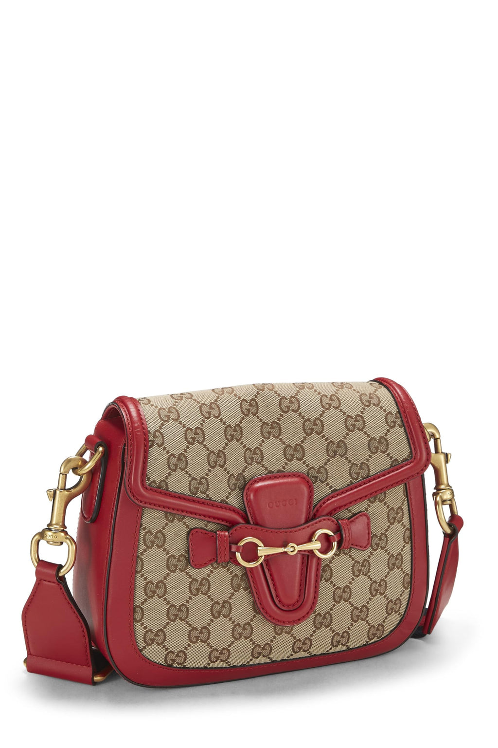 Gucci,  Red Original GG Canvas Lady Web Shoulder Bag Small, Red
