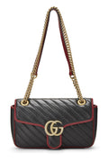 Gucci,  Black Leather Torchon Marmont Shoulder Bag Small, Black