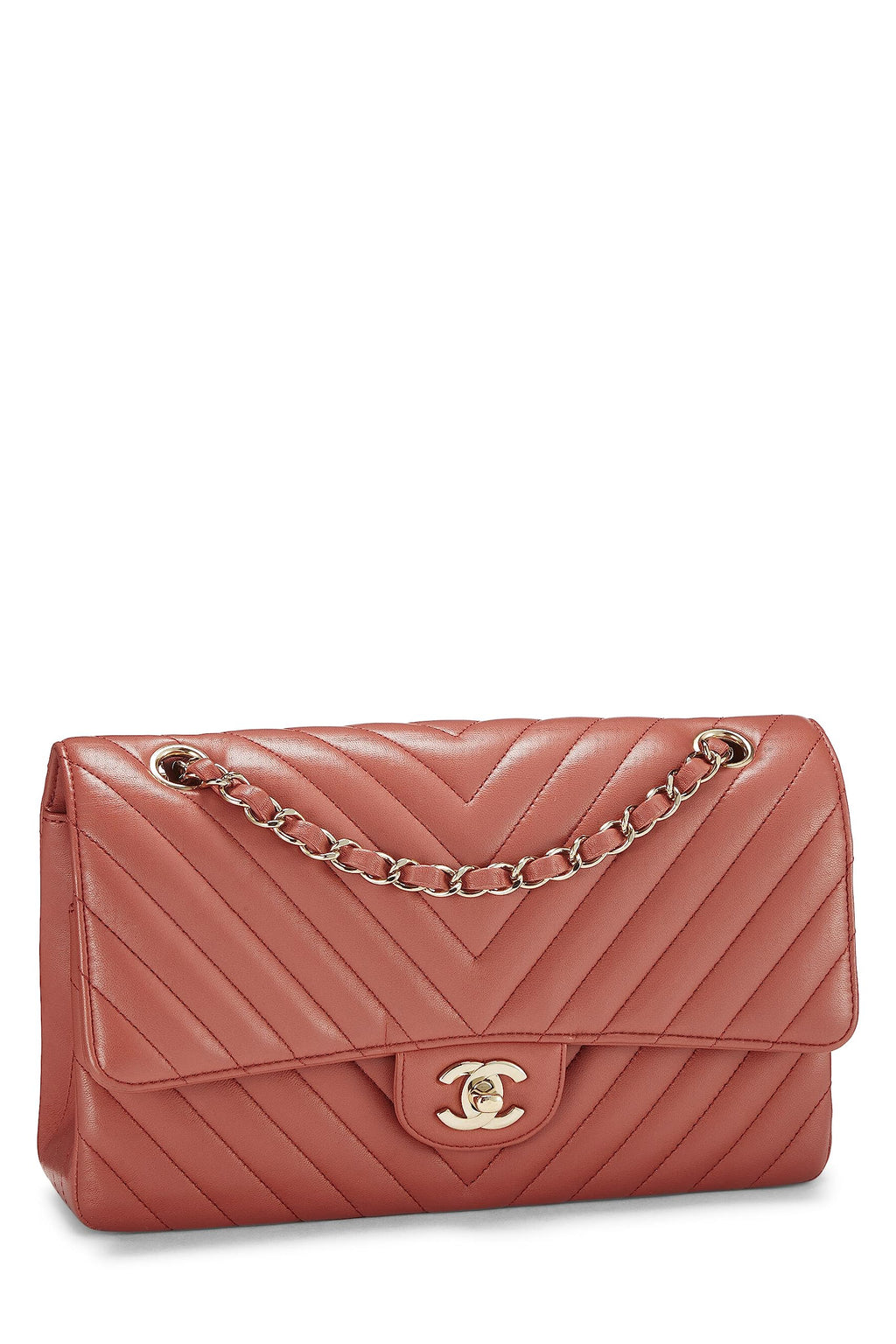 Chanel,  Orange Chevron Lambskin Classic Double Flap Medium, Orange