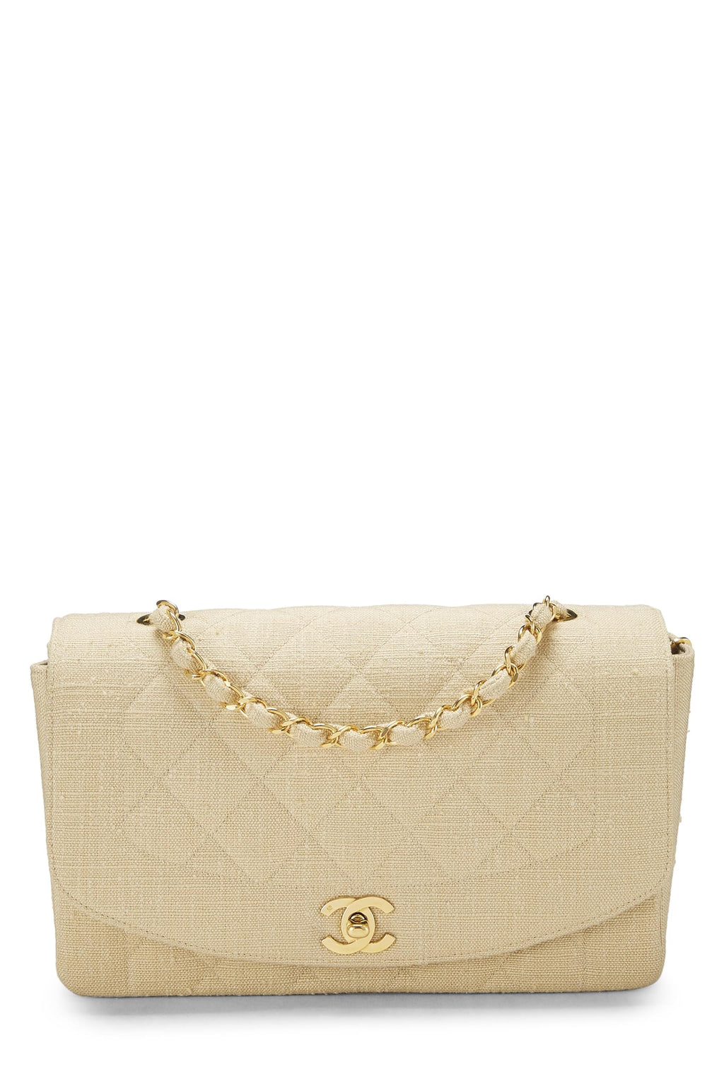 Chanel,  Beige Quilted Linen Classic Flap Medium, Beige