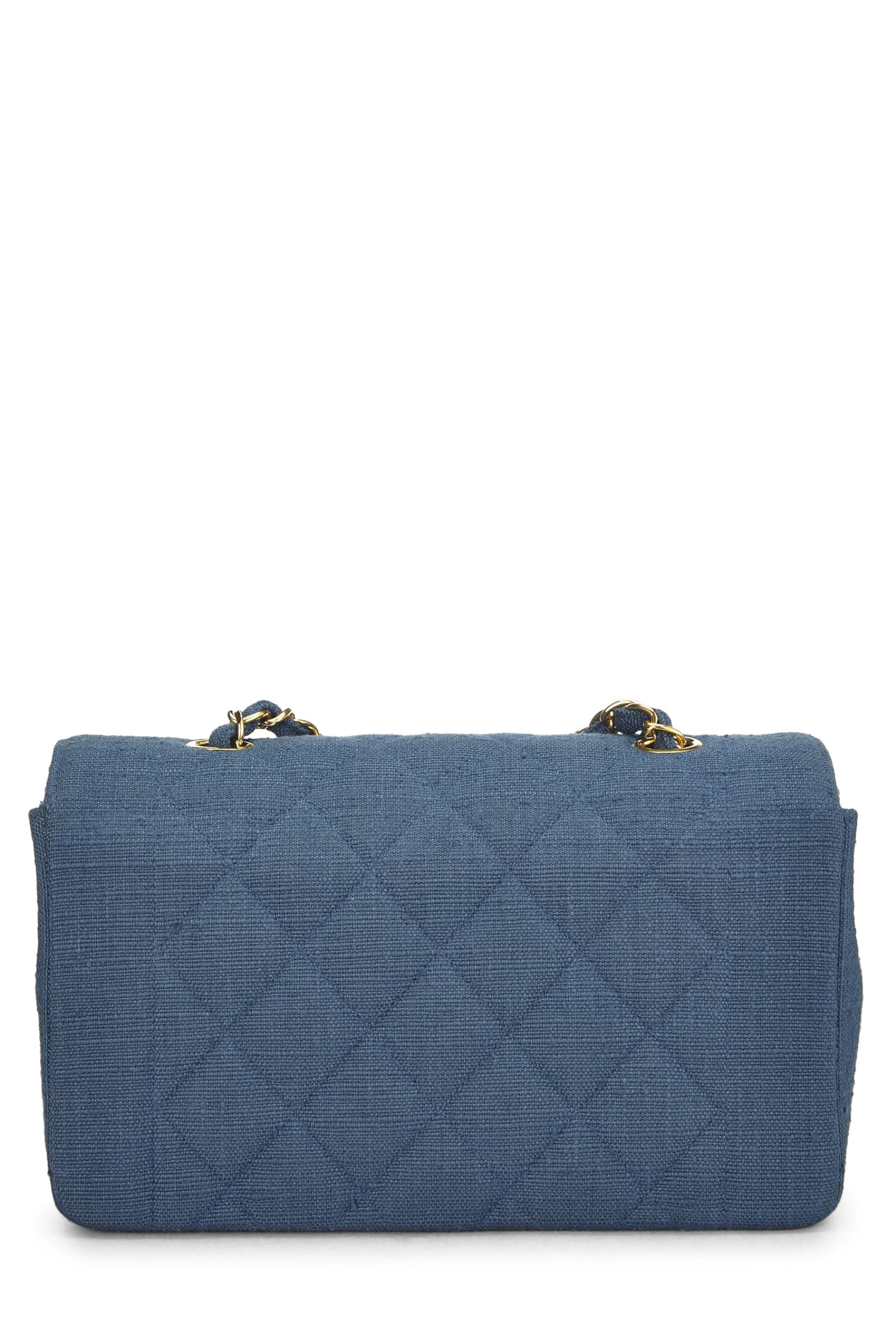 Chanel,  Blue Quilted Linen Classic Double Flap Small, Blue