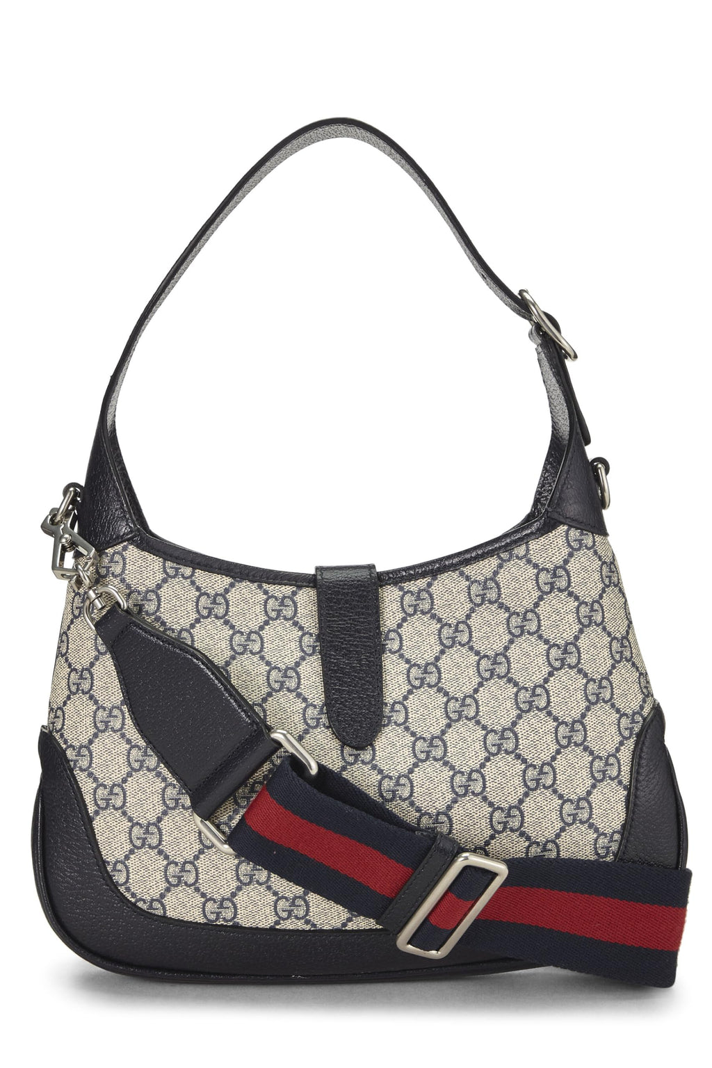 Gucci,  Navy GG Supreme Canvas Web Jackie Shoulder Bag, Navy