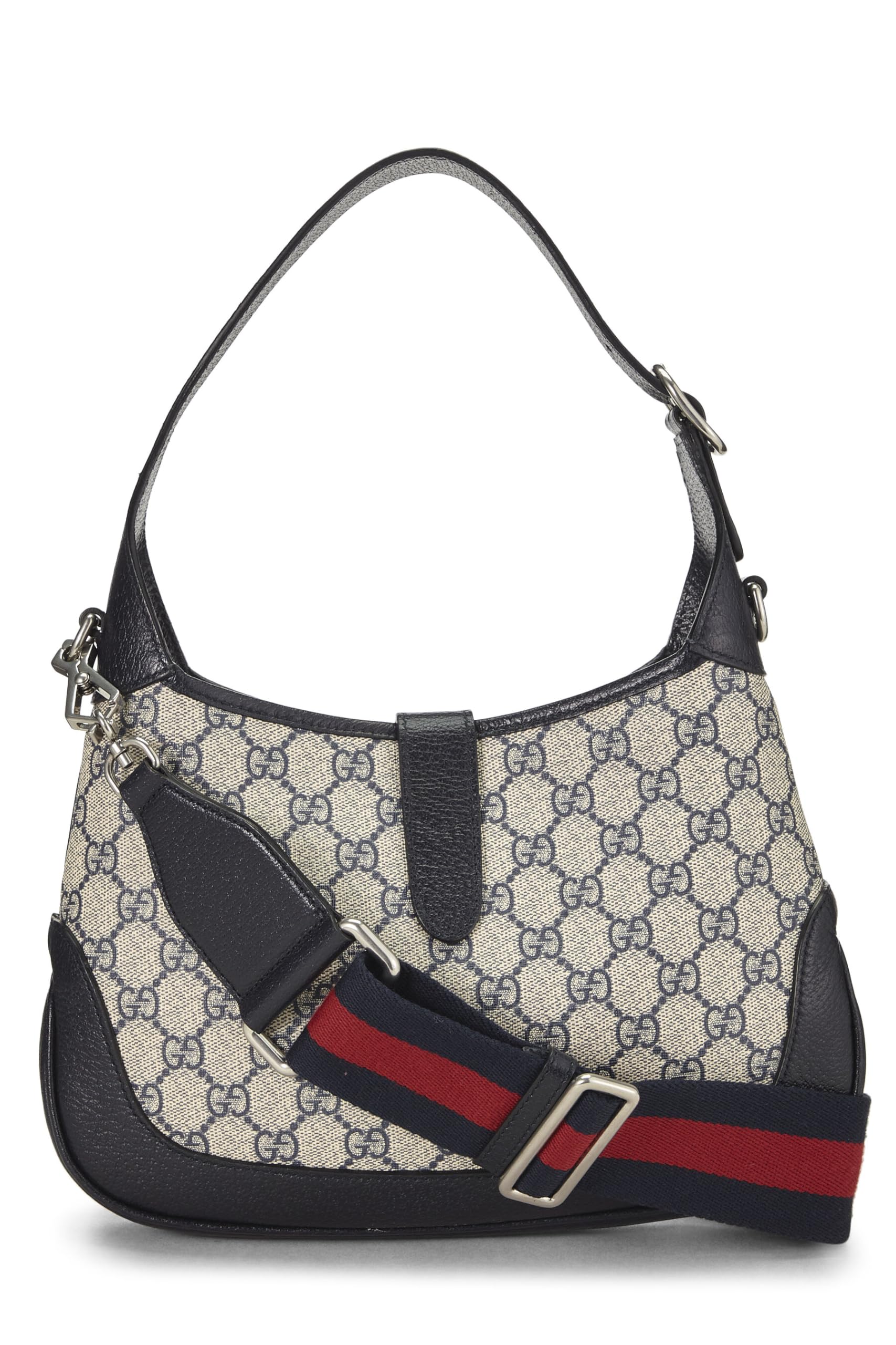 Gucci,  Navy GG Supreme Canvas Web Jackie Shoulder Bag, Navy