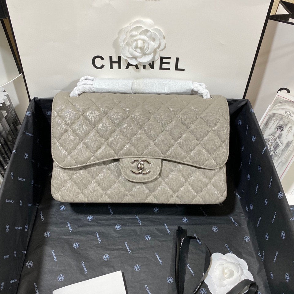ChanelLarge Classic Handbag SiLouis Vuittoner Hardware Grey For Women, Women’s Handbags, Shoulder Bags 11.8in/30cm