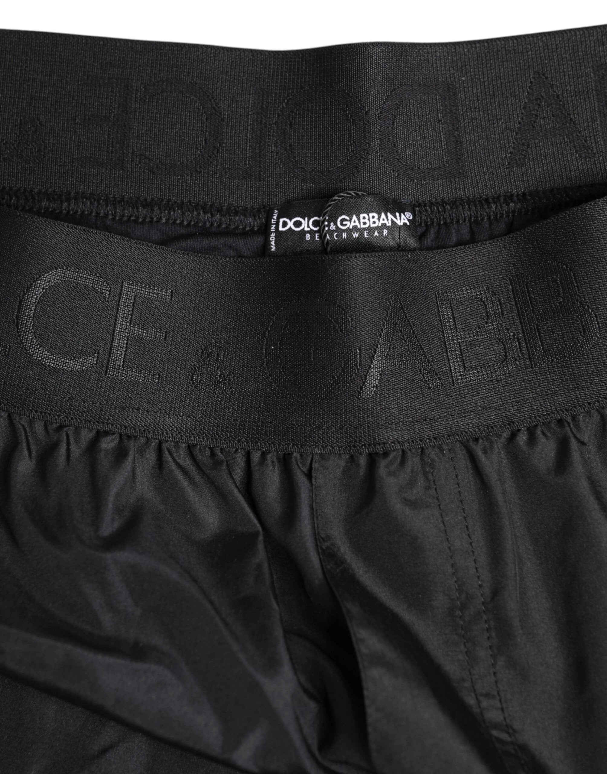 Dolce & Gabbana Black Logo Print Beachwear Men Shorts Swimwear