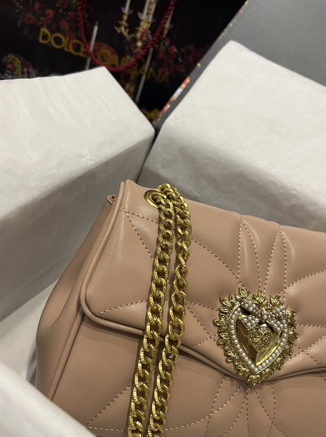 Large Devotion Shoulder Bag In Quilted Nappa Beige For Women 11.4in/29cm GLAMI