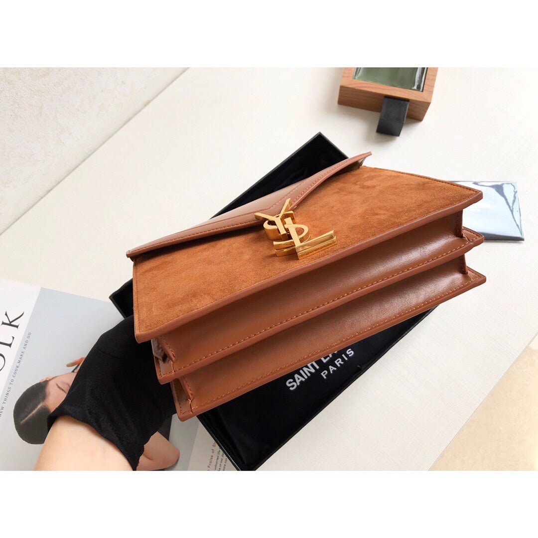 YSSL Cassandra Medium Chain Bag In Box And Velvet Orange For Women 8in/22cm YSL