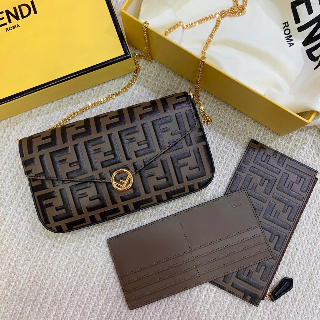 Wallet On Chain With Pouches Brown For Women, Women’s Handbags, Shoulder And Crossbody Bags 8.4in/21.5cm FF 8BS032AAFMF13VK