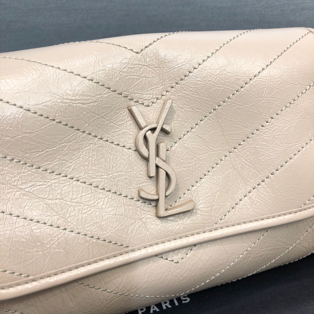 Saint Laurent Niki MeDiorum Crinkled Shoulder Bag Beige For Women 11in/28cm YSL