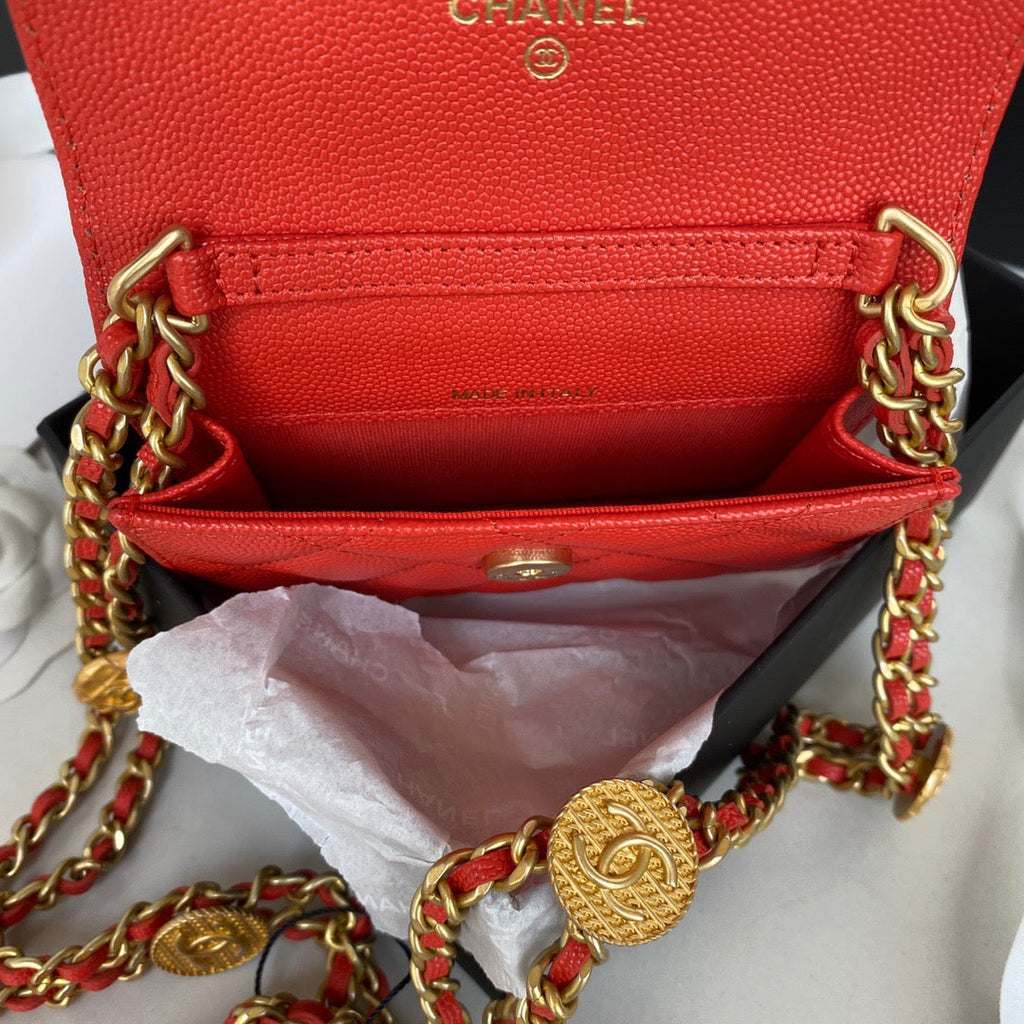 Chanel Clutch With Chain Gold Hardware Grained Shinny Red For Women Handbags, Shoulder Bags 4.7in/12cm AP2857