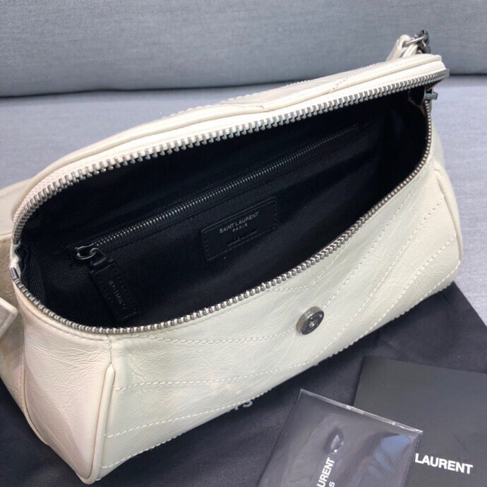 Niki MeGLAMIum Crinkled Shoulder Bag White For Women 11in/28cm YSL