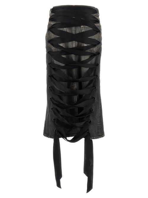 Balenciaga Women's Lace Up Denim Skirt