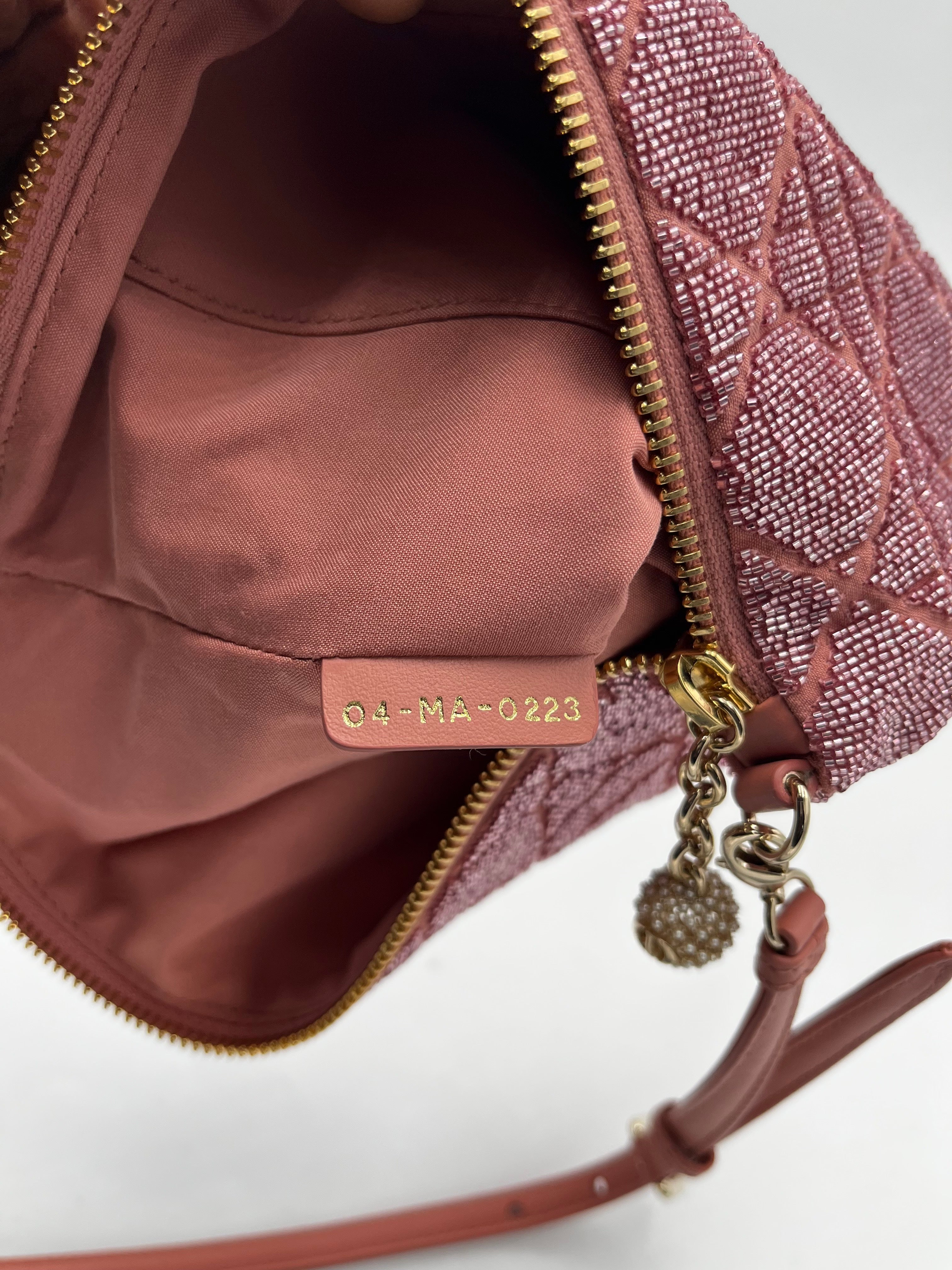 Christian Dior Cannage Handbag Cotton Bead Embroidery Pink Beads Shoulder Bag Bag (Pre-Owned)