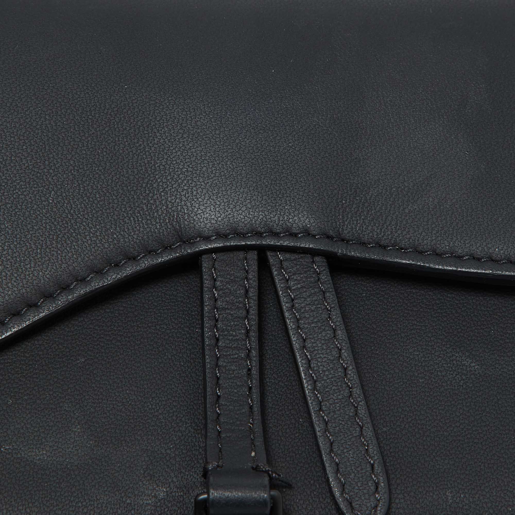 Dior Black Leather Saddle Flap Belt Bag