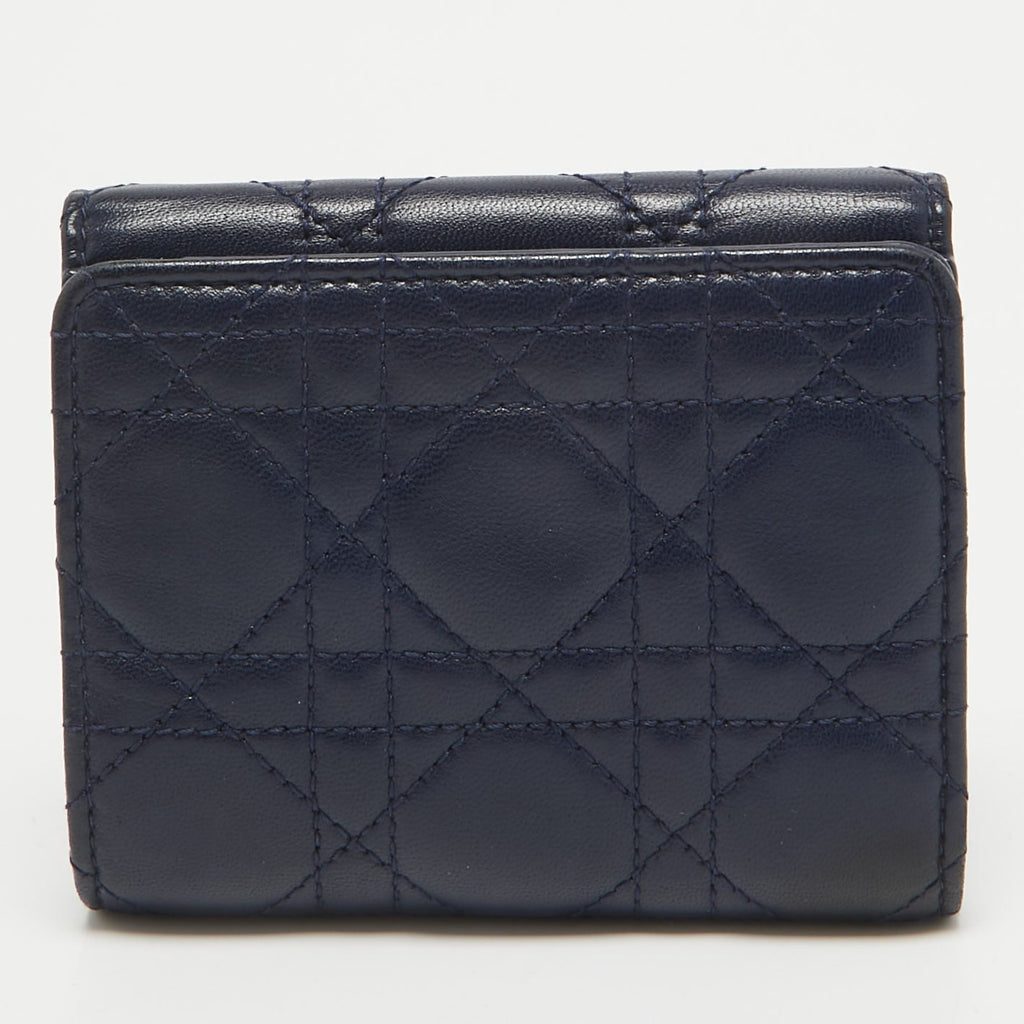 Dior Navy Blue Cannage Leather Dior Addict Compact Wallet