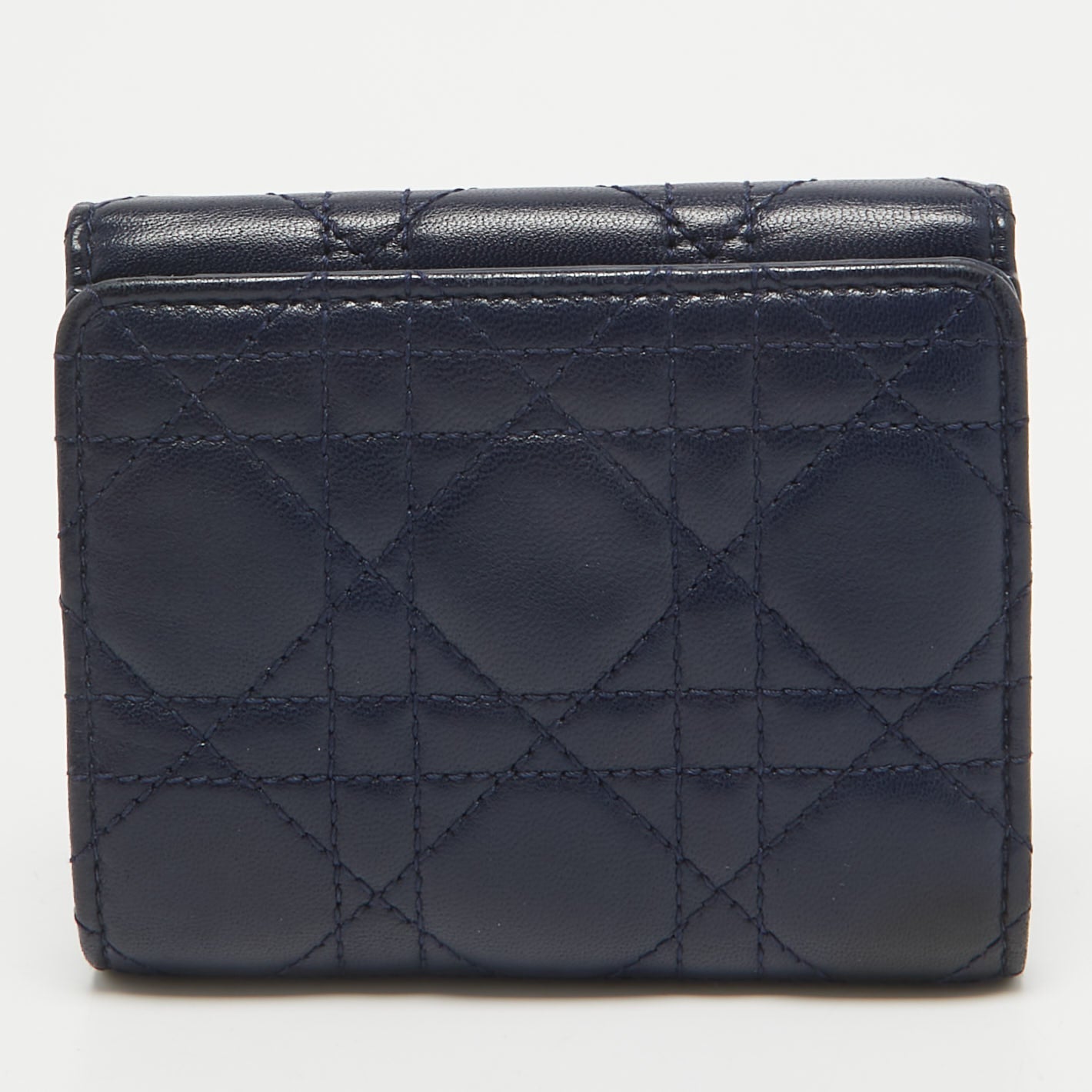 Dior Navy Blue Cannage Leather Dior Addict Compact Wallet