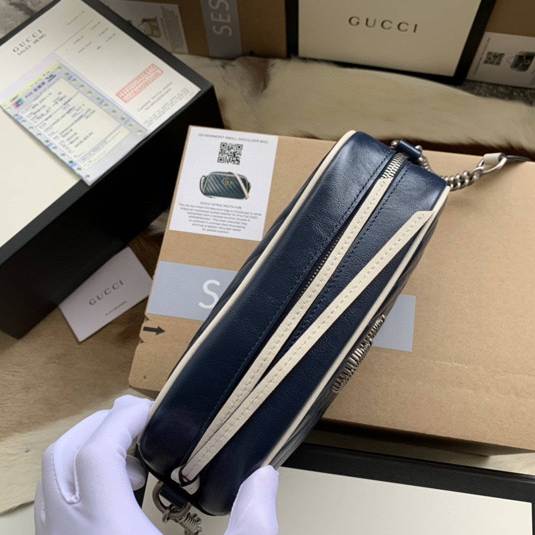 Gucci Marmont Matelassé Shoulder Bag Blue For Women 9.5in/24cm Gucci