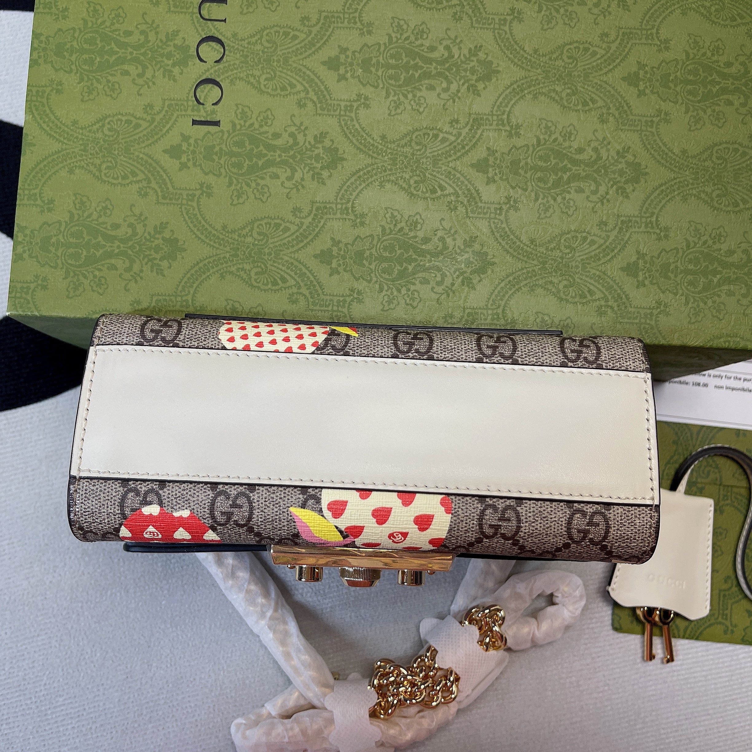 Gucci Padlock Small Gucci Strawberry Shoulder Bag Beige For Women, Women’s Bags 7.9in/20cm Gucci