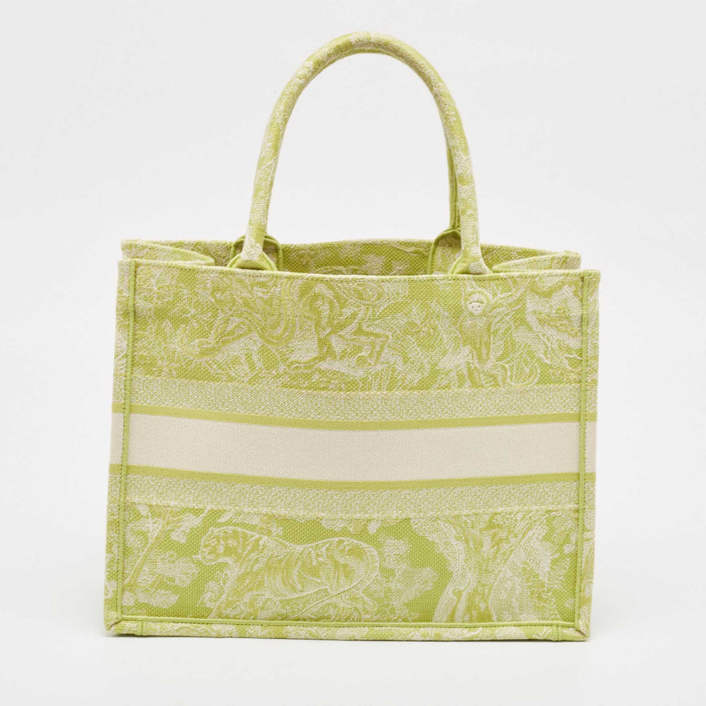 Dior Green/white Embroidered Canvas Medium Toile De Jouy Book Tote