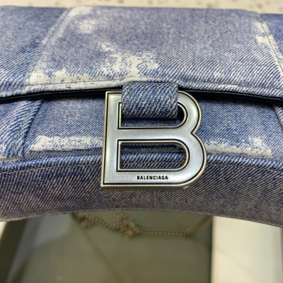 Downtown Small Shoulder Bag With Chain Blue Washed, For Women,  Bags 11.8in/30cm