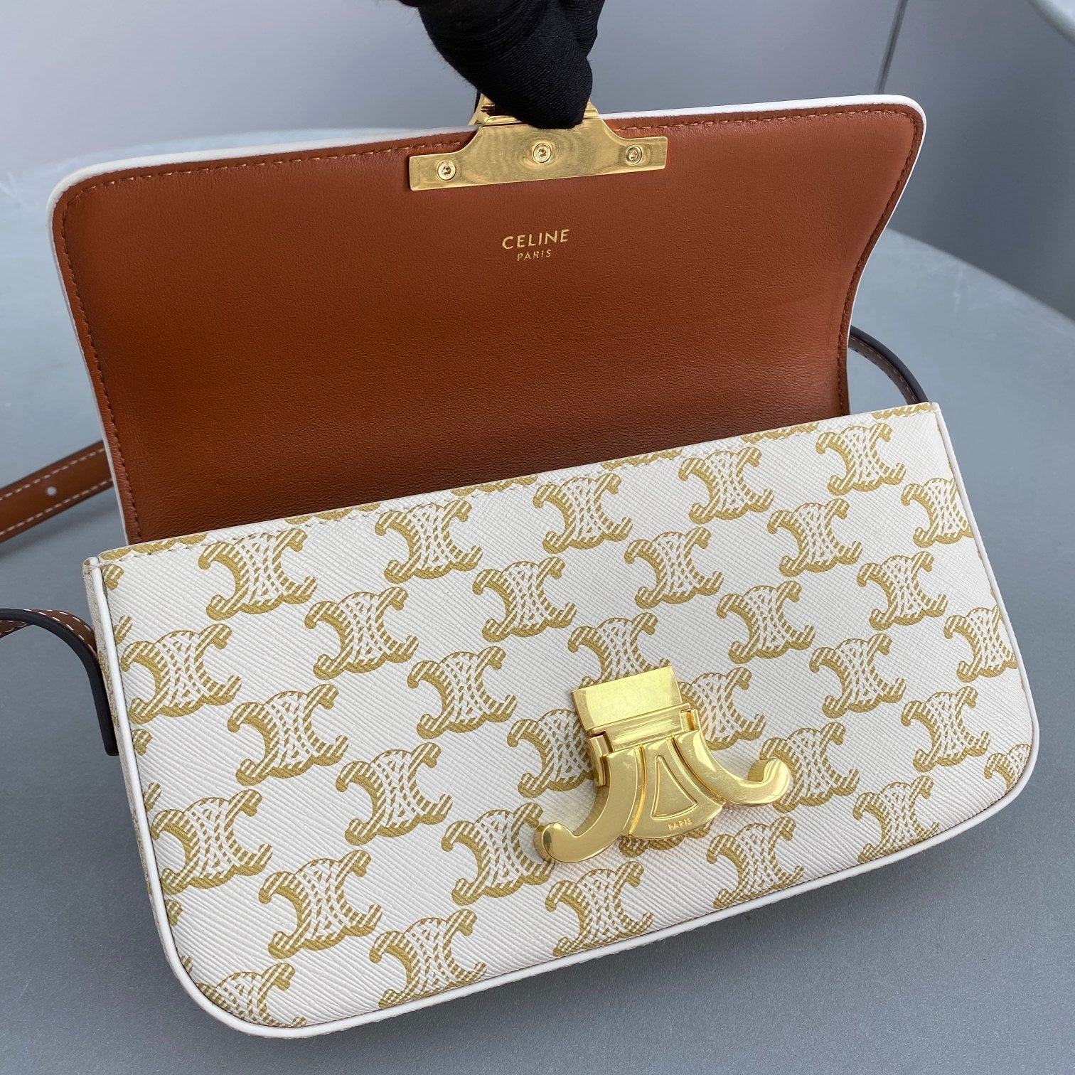 Triomphe Shoulder Bag In Triomphe Canvas White For Women 8in/20cm 194142CUZ.01BC