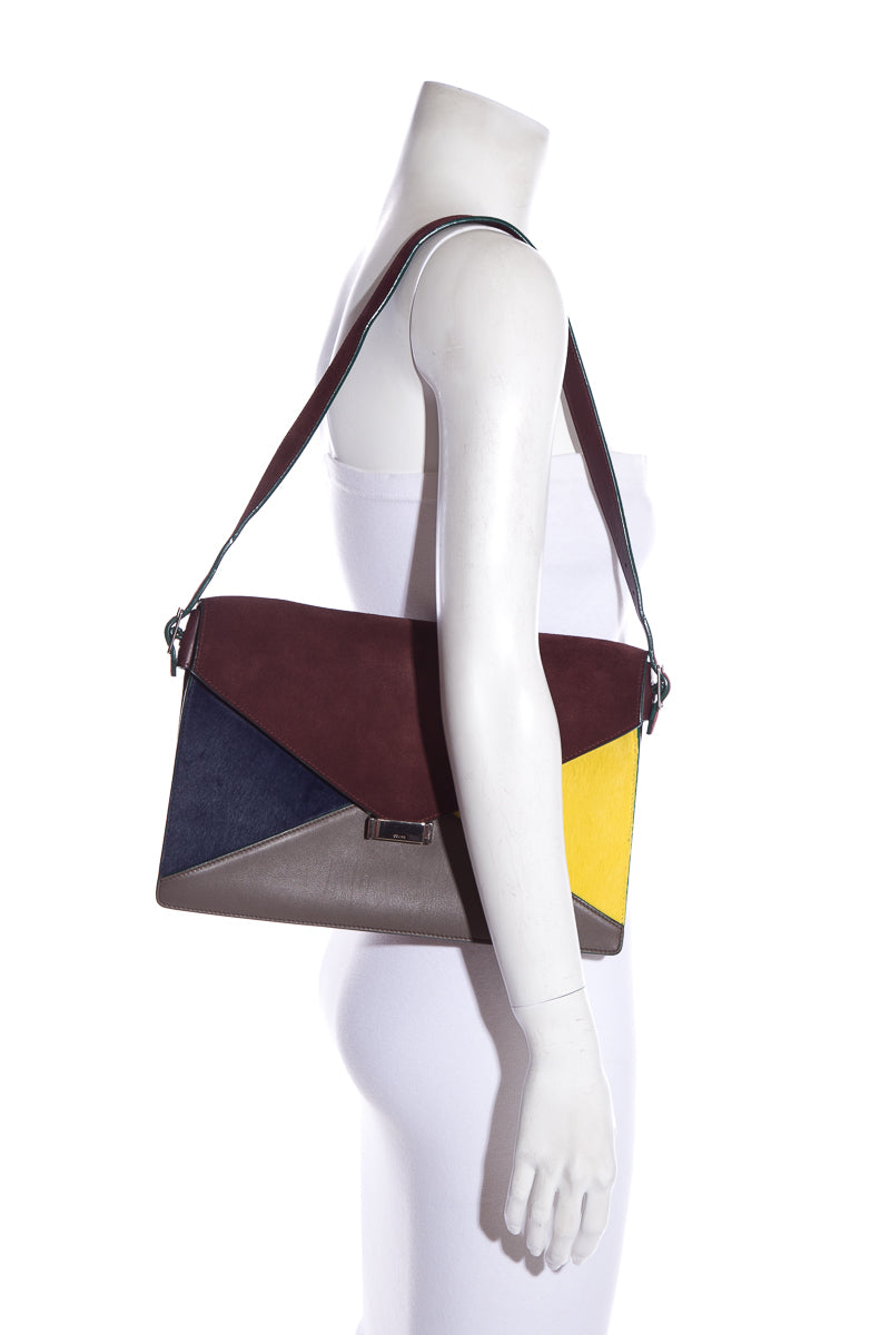 Celineline Multicolor Diamond Suede & Pony Hair Shoulder Bag