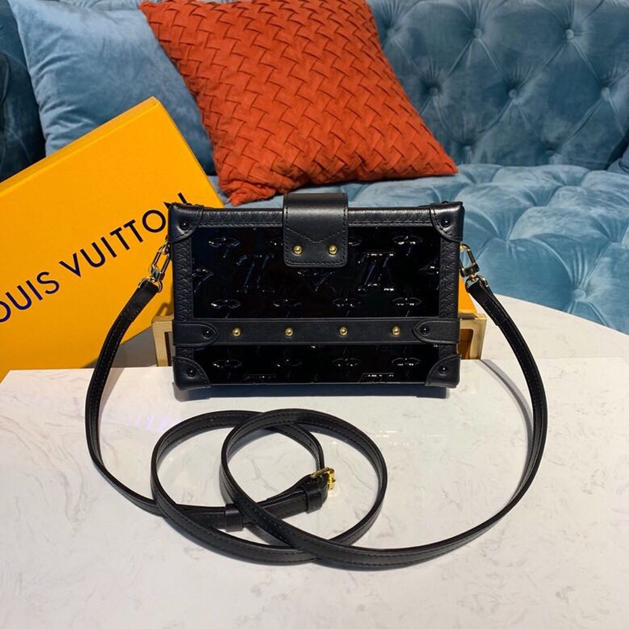 Louis Vuitton Petite Malle Monogram Vernis Black For Women, Women’s Handbags, Shoulder And Crossbody Bags 7.9in/19cm Louis Vuitton M54180