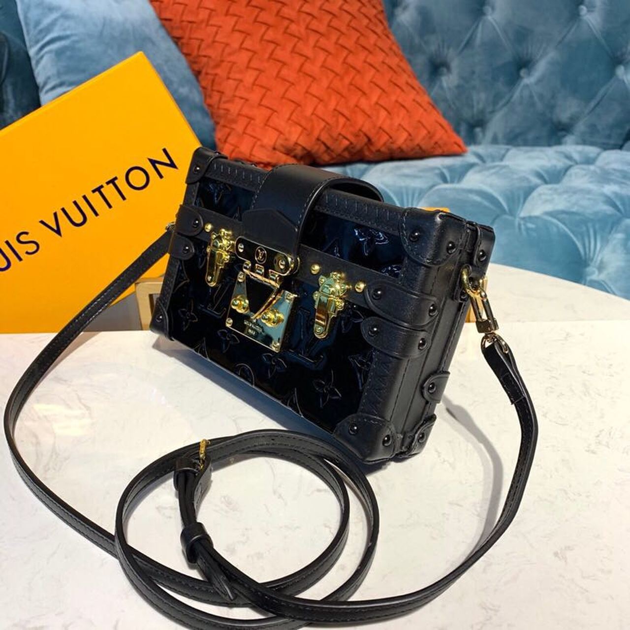 Louis Vuitton Petite Malle Monogram Vernis Black For Women, Women’s Handbags, Shoulder And Crossbody Bags 7.9in/19cm Louis Vuitton M54180