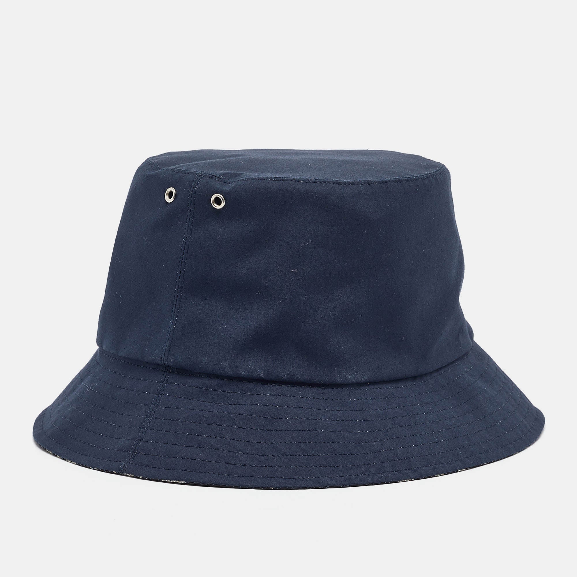 Dior Navy Blue Oblique Teddy-D Brim Cotton Blend Reversible Bucket Hat