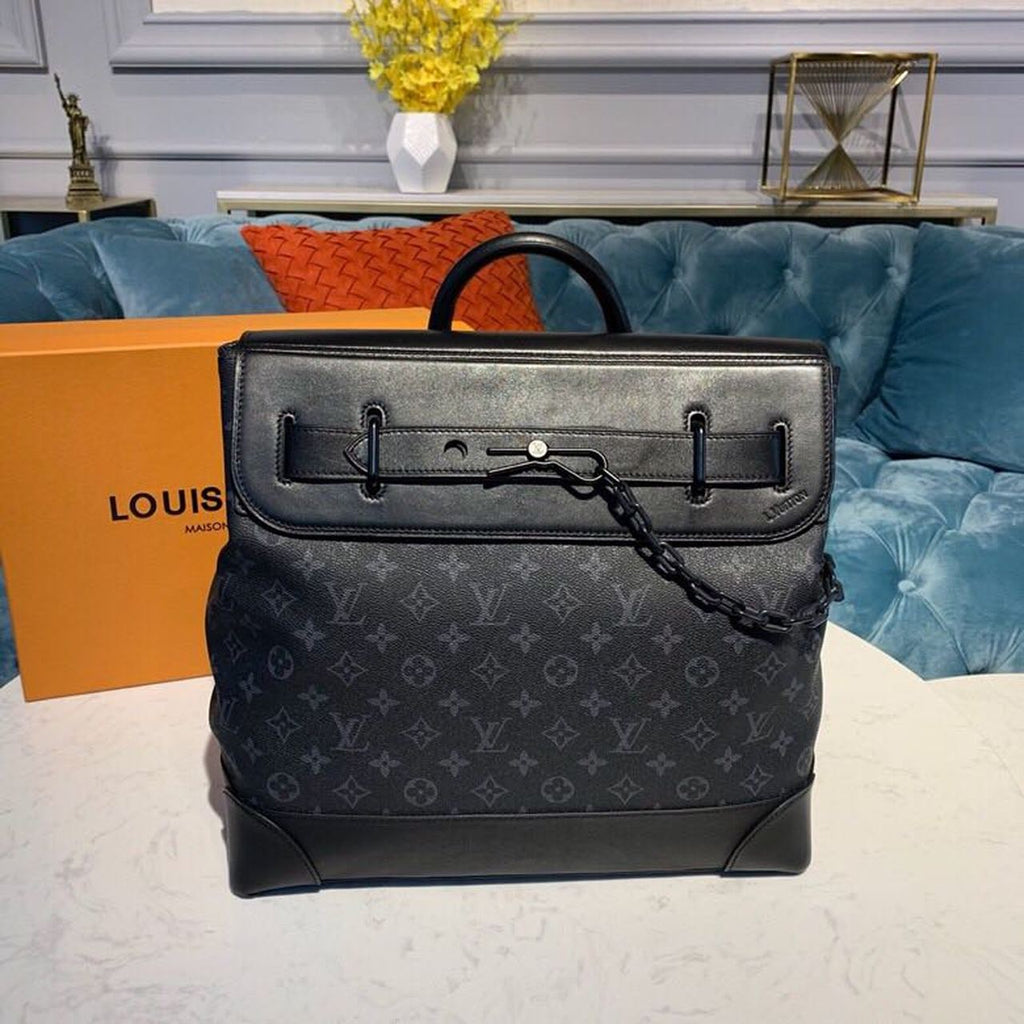 Louis Vuitton Steamer PM Monogram Eclipse Canvas By Virgil Abloh For Men, Handbags, Shoulder And Crossbody Bags 13.8in/35cm Louis Vuitton M44731