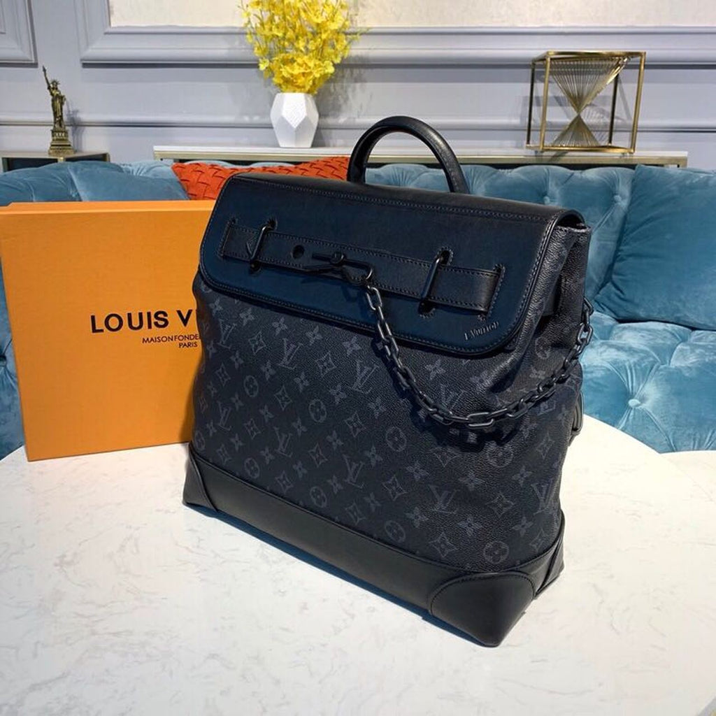 Louis Vuitton Steamer PM Monogram Eclipse Canvas By Virgil Abloh For Men, Handbags, Shoulder And Crossbody Bags 13.8in/35cm Louis Vuitton M44731