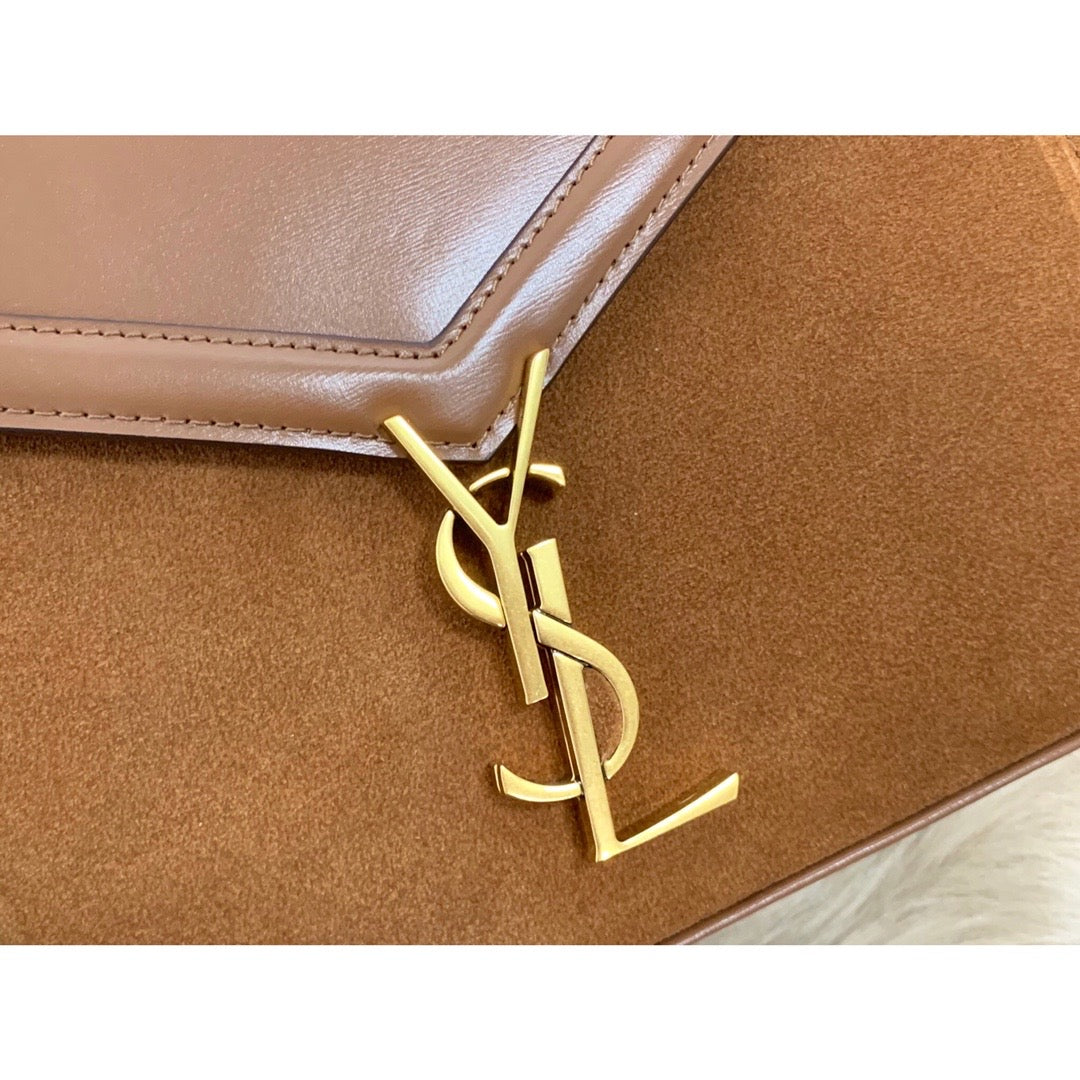 YSSL Cassandra Medium Top Handle Bag In Box And Velvet Brown For Women 9in/24.5cm YSL