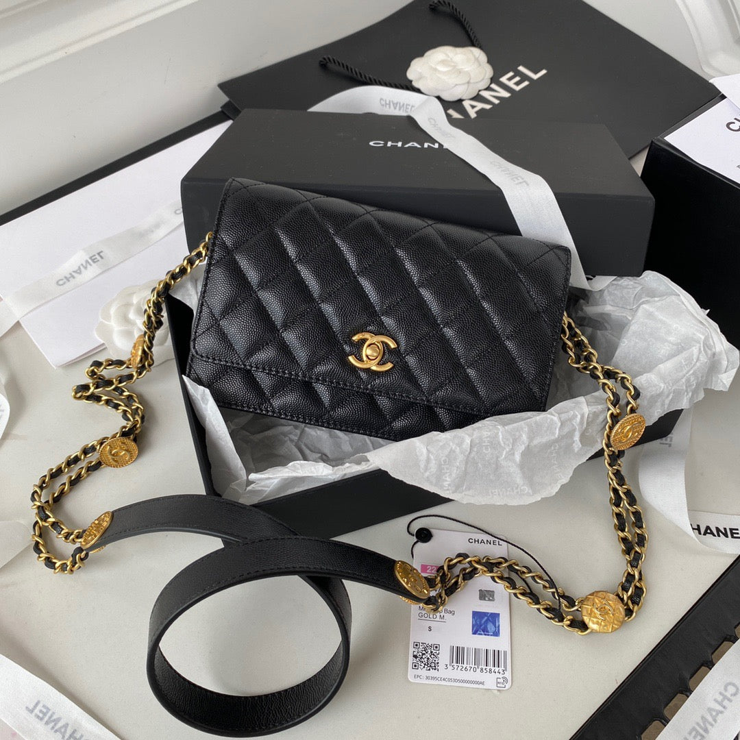 Chanel Clutch With Chain Gold Hardware Black For Women Handbags, Shoulder Bags 7.1in/18cm AP2860