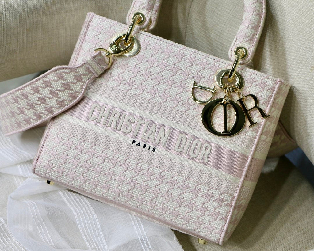 Dior MeDiorum Lady D-Lite Bag Houndstooth Embroidery, Pink/White, For Women Women’s Handbags, Shoulder Bags, Crossbody Bags, 24cm CD