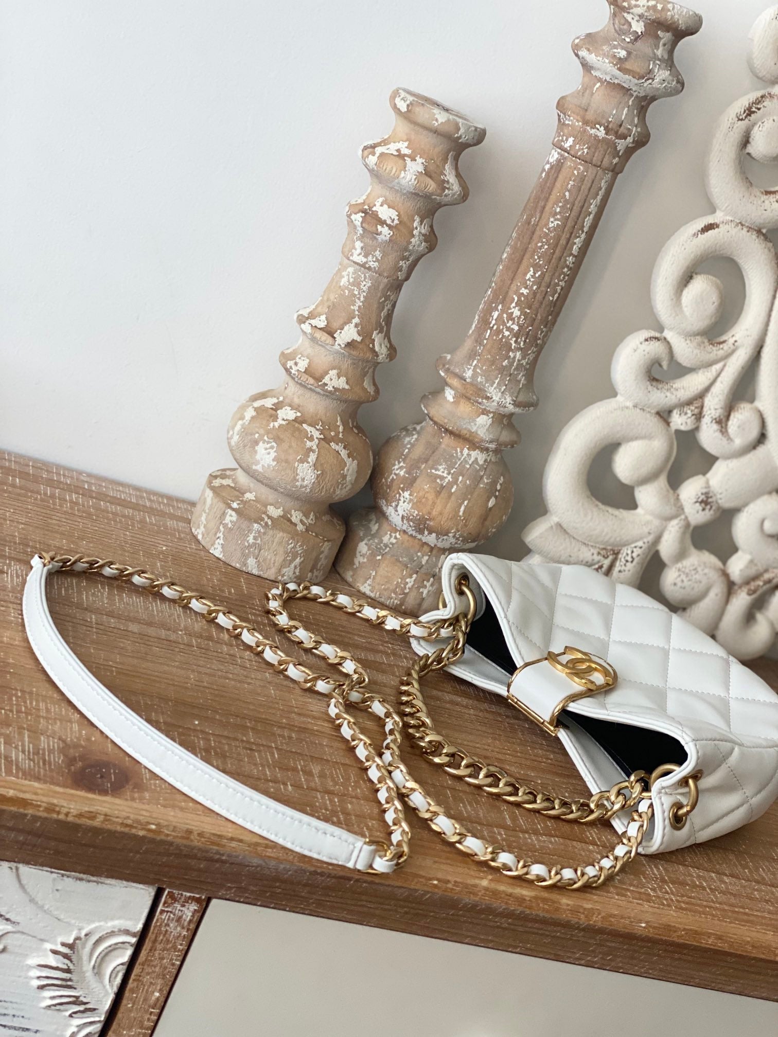ChanelSmall Hobo Bag Gold Hardware White For Women Handbags, Shoulder Bags 7.5in/19cm