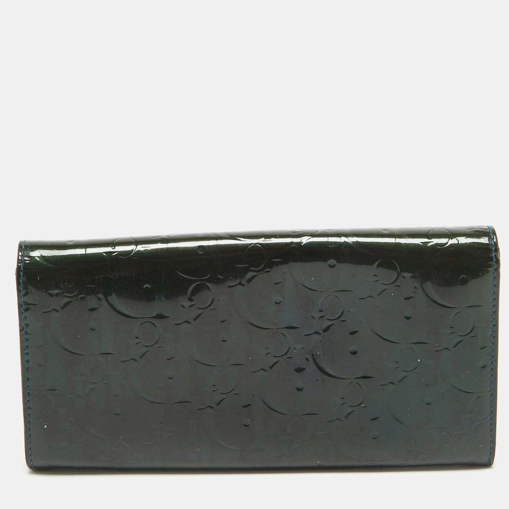 Dior Green Oblique Embossed  Leather Continental Flap Wallet