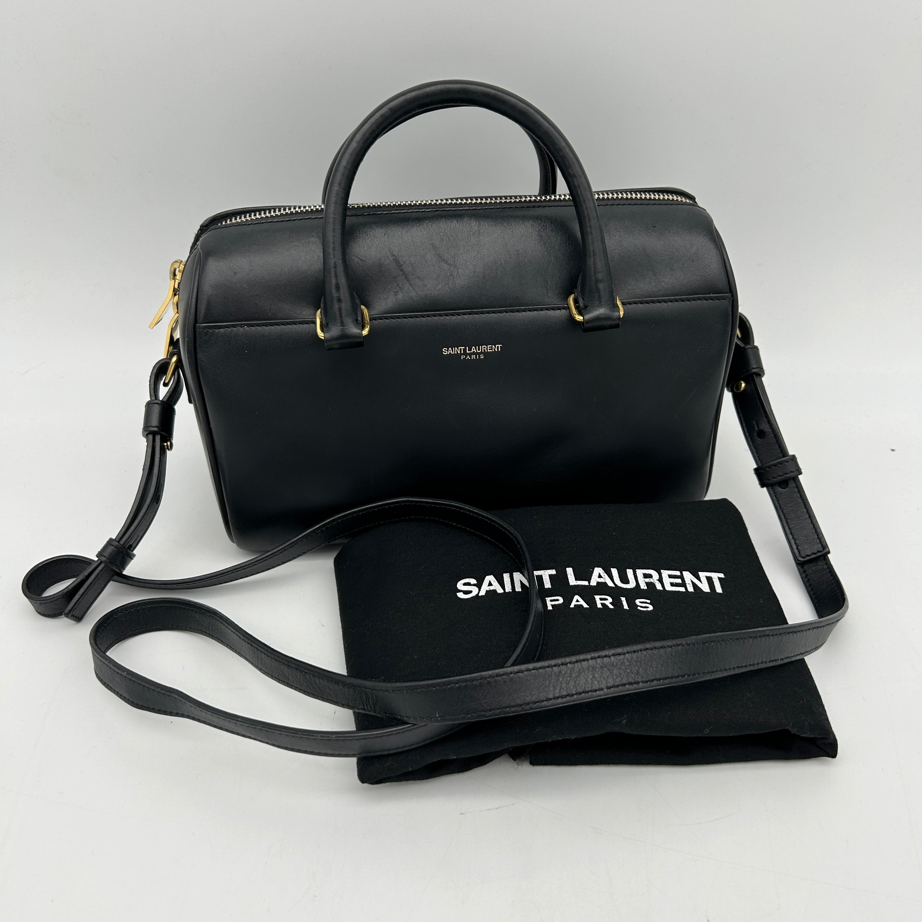 Saint Laurent Black Calfskin Classic Baby Duffle Bag With Strap