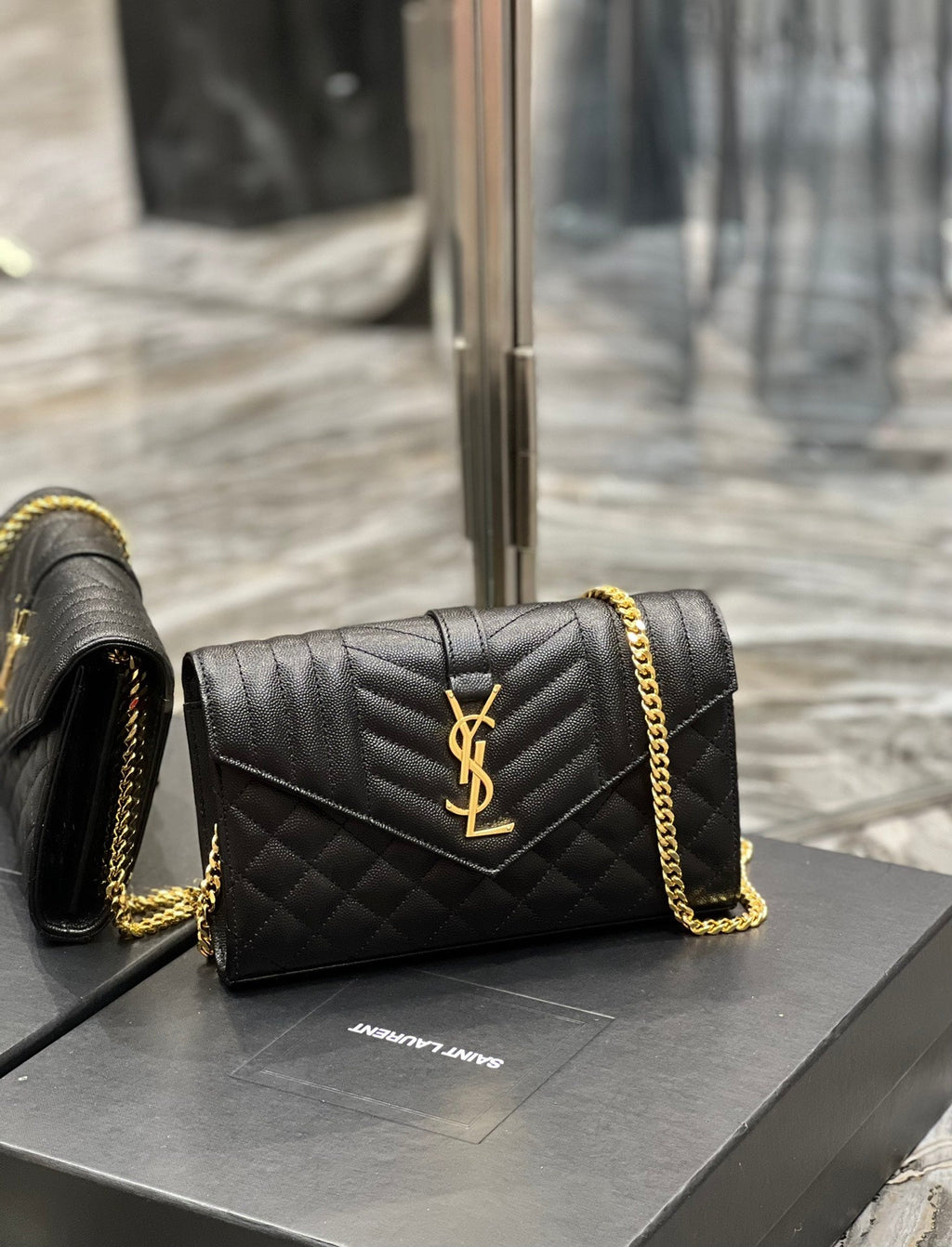 YSSL Envelope Small Chain Bag Black For Women, Women’s Bags 8in/22cm YSL