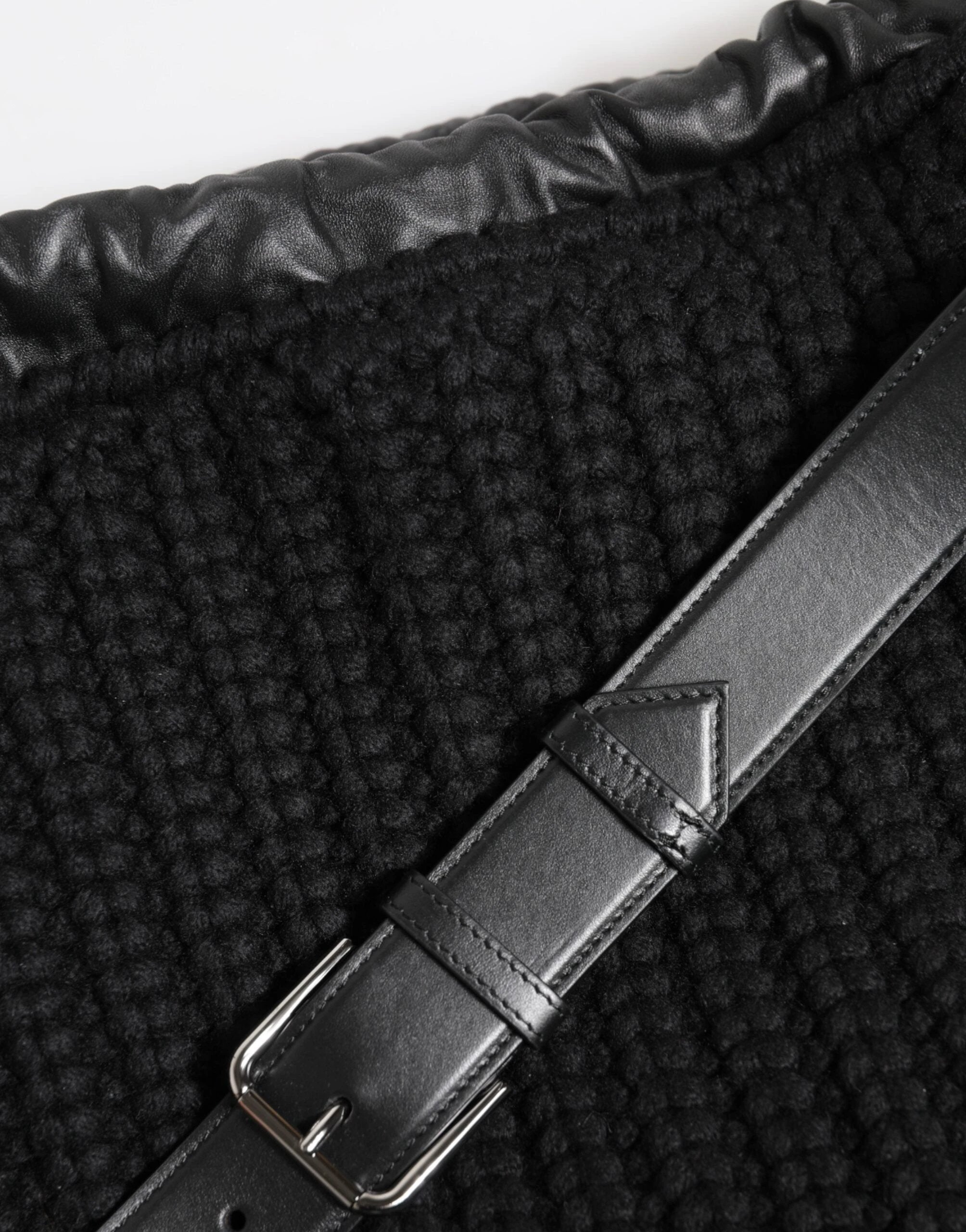 Dolce & Gabbana Black Cashmere Knitted Leather Shoulder Women Borse Bag