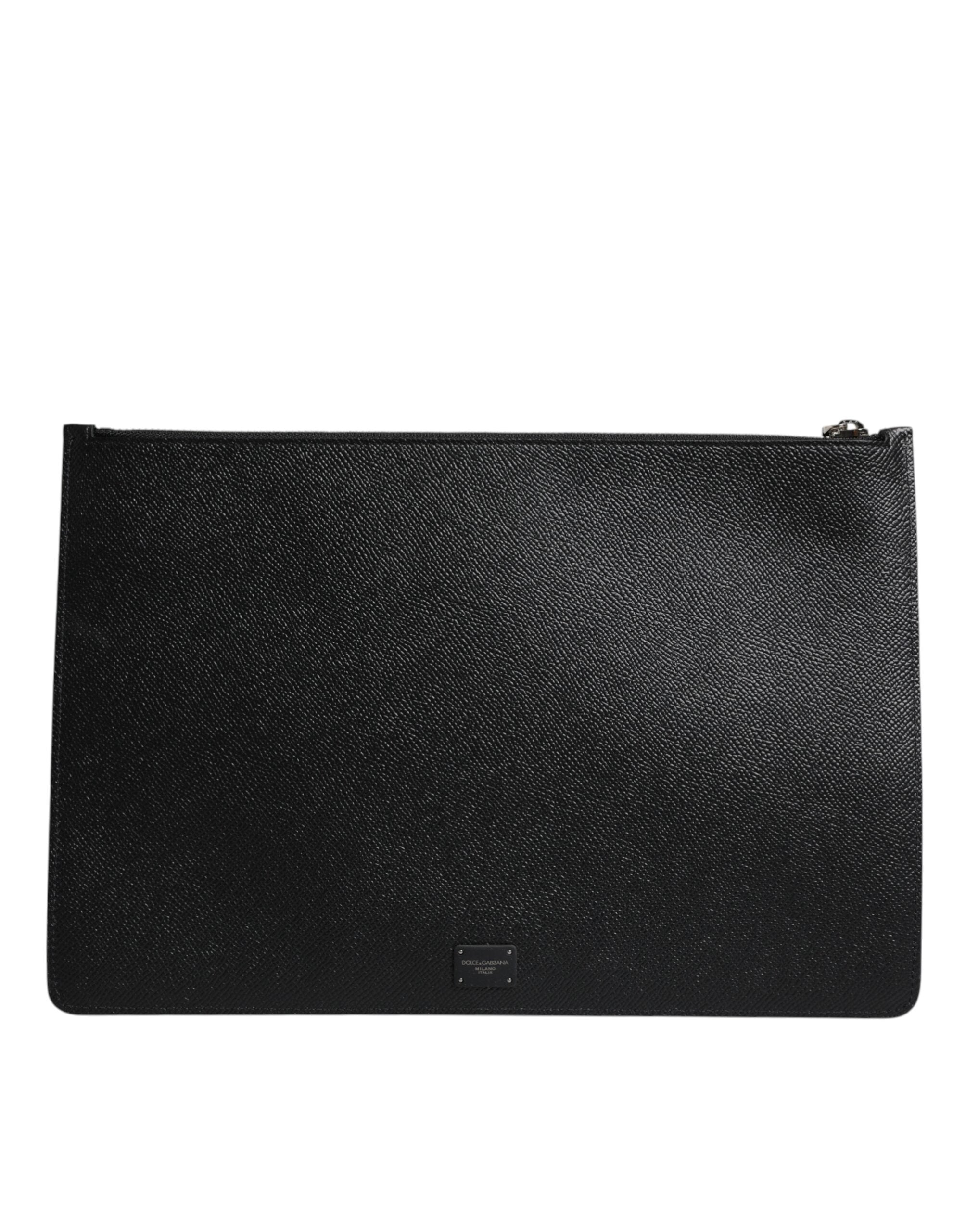 Dolce & Gabbana Black Leather Golden Pig Print Men Clutch Pouch Borse Bag