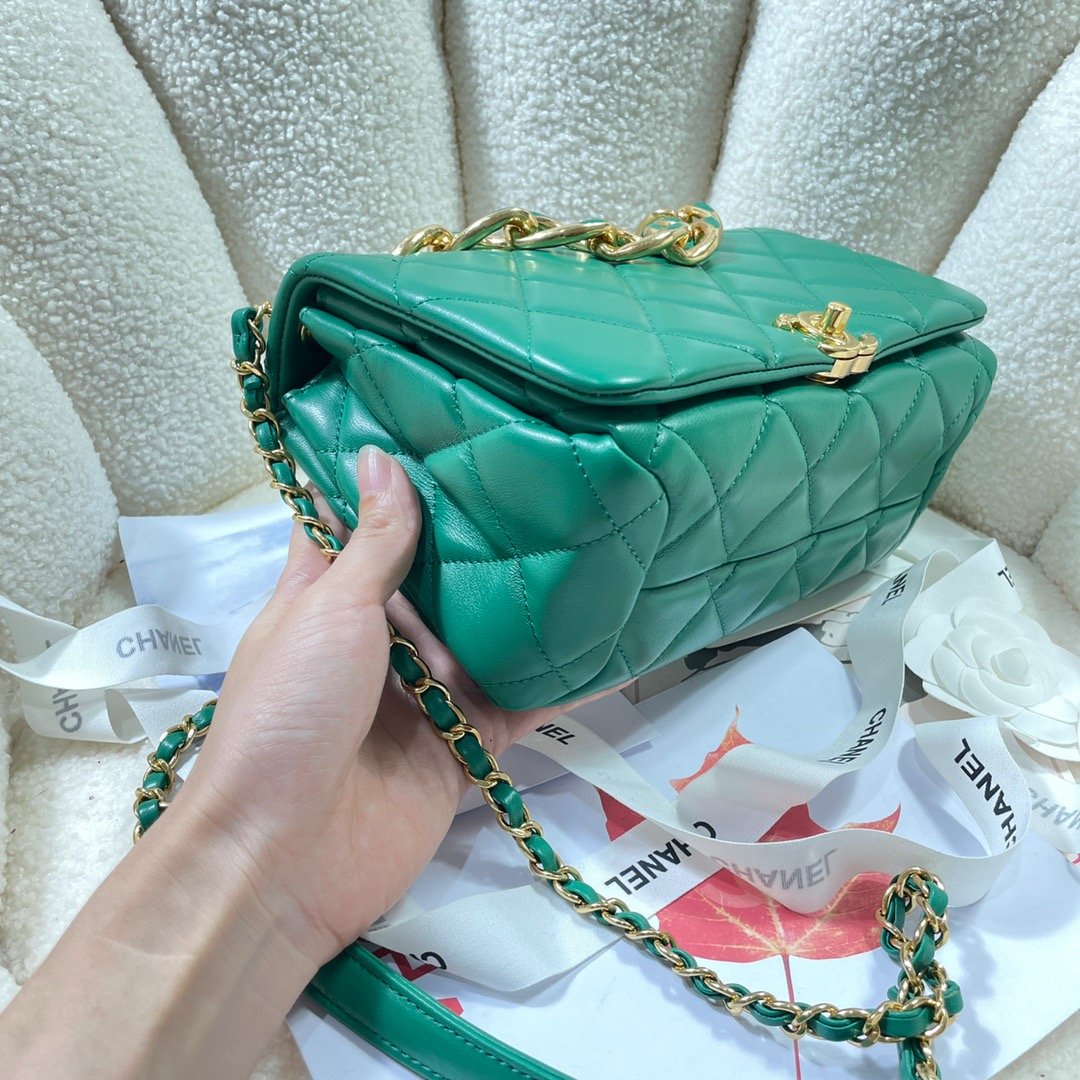 ChanelLarge Flap Bag Gold Hardware Green For Women, Women’s Handbags, Shoulder Bags 9.1in/23cm AS3367