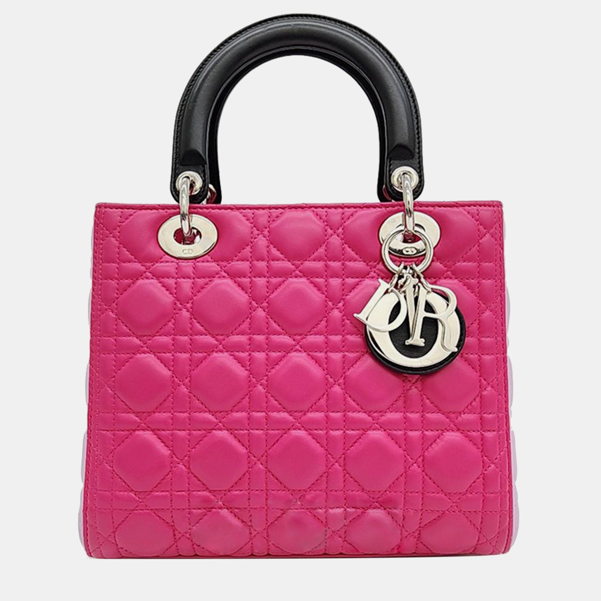 Black Leather Medium Diorever Top Handle Bag