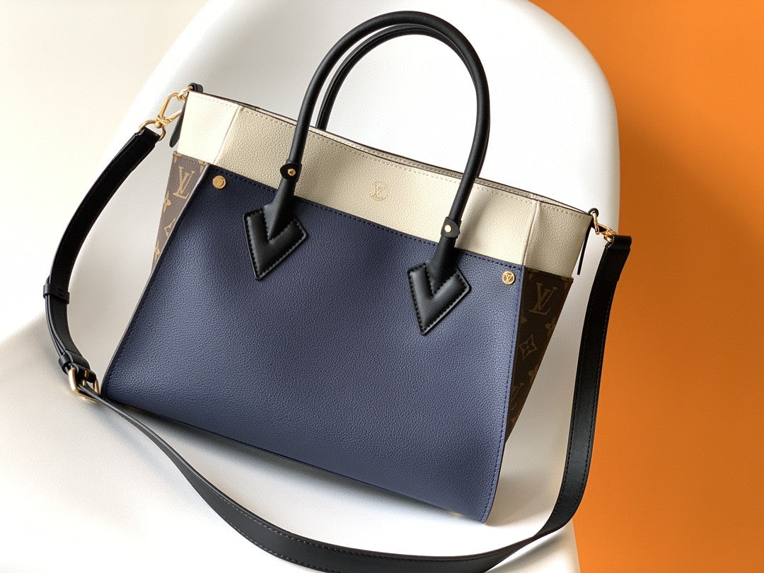 Louis Vuitton On My Side MM Tote Bag Monogram Canvas Navy Blue For Women,  Shoulder Bags 12in/31cm Louis Vuitton M55933